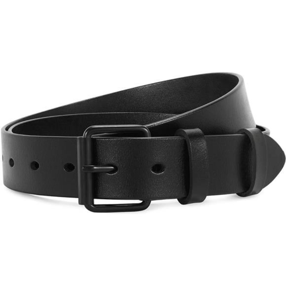 Womens Black Belt,SANSTHS Black Faux Leather Belt with Black Buckle